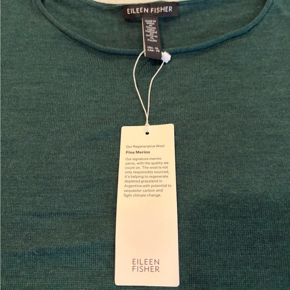 NWT Eileen Fisher Merino Wool Pullover Sweater Top XL Pine Green - Picture 3 of 3